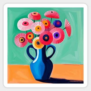 Cute Abstract Flowers in a Blue Vase Still Life Painting Sticker